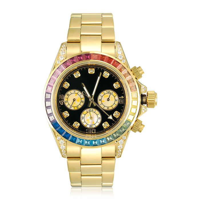 Luxury Yellow Gold Watch Mens Wrist Watches Rainbow Diamond Watch 