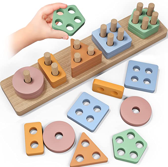 Montessori Toys For 1 To 3-year-old Kids Wooden Sorting &amp; Stacking Toys For Toddlers,Educational And Learning Puzzles Gift 