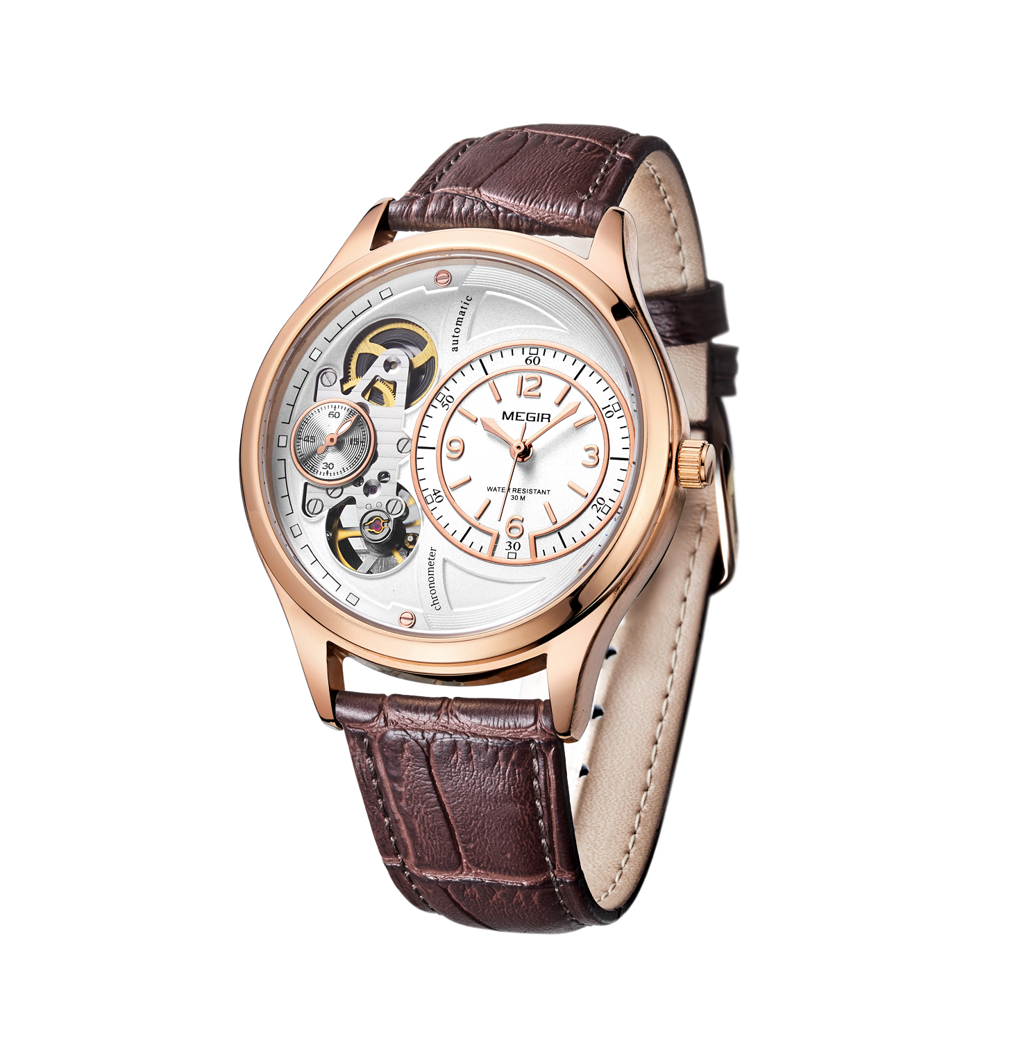 Megir 2017 Top Brand Mechanical Watch Super Pu Leather Band Waterproof Auto Vintage Business Wrist Watch Brand New 