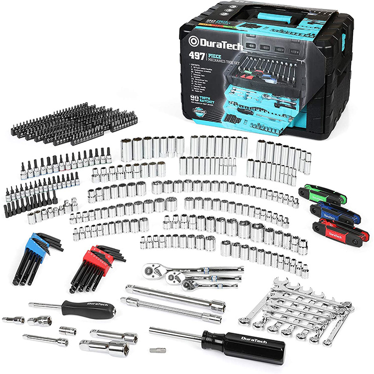 Duratech 497 Pcs Mechanic Tools Automotive Mechanics Tool Set Hand Professional Oem Wrench Socket Set With 3 Drawer Tool Box 