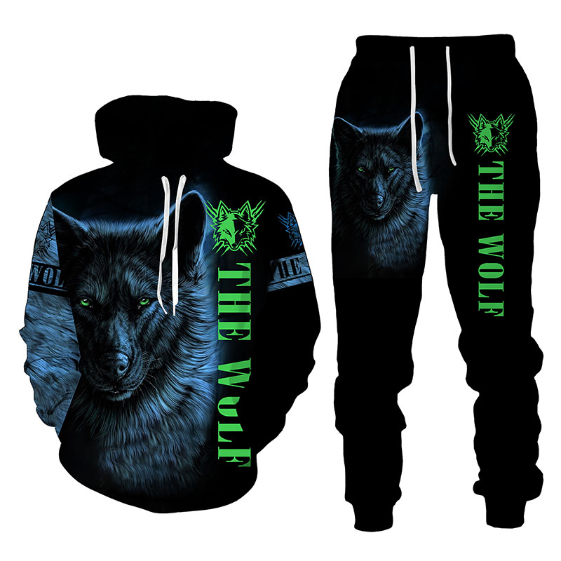 Autumn And Winter Plus Size 3d Printing Custom Men&#39;s Sweater Suit Animal Wolf Print Hoodie Round Neck Casual Sports Sweater 