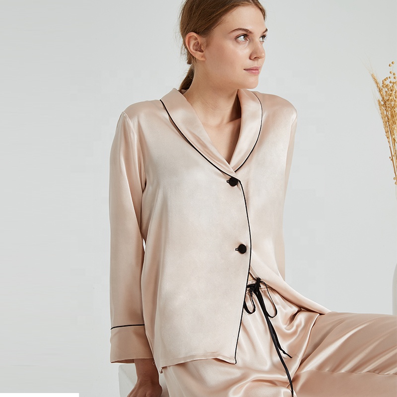 Designer Pajamas Two Pieces Satin Pajamas Set 19mm 100% Pure Silk Pajamas Women&#39;s Sleepwear 