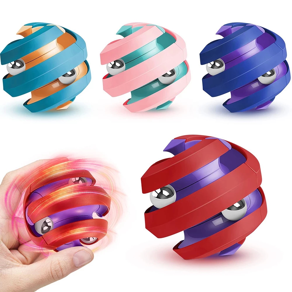 Ee485 New Novelty 3 4 Track Rotating Beads Spinning Ball Fingertip Cube Gyro Toys Orbit Bead Fidget Spinner Toys 
