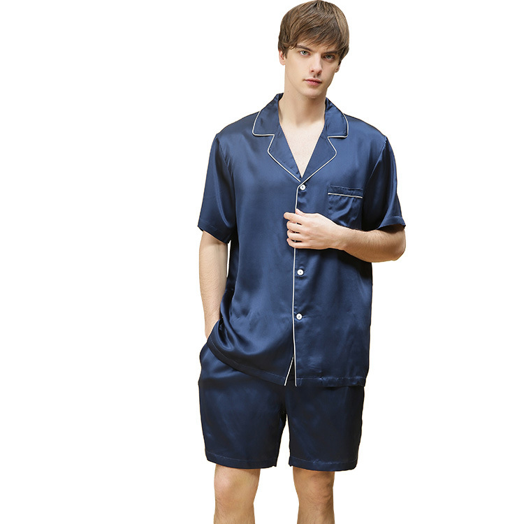 Short-sleeved Silk Luxury And Noble Men&#39;s Silk Pajamas Suit For Summer 