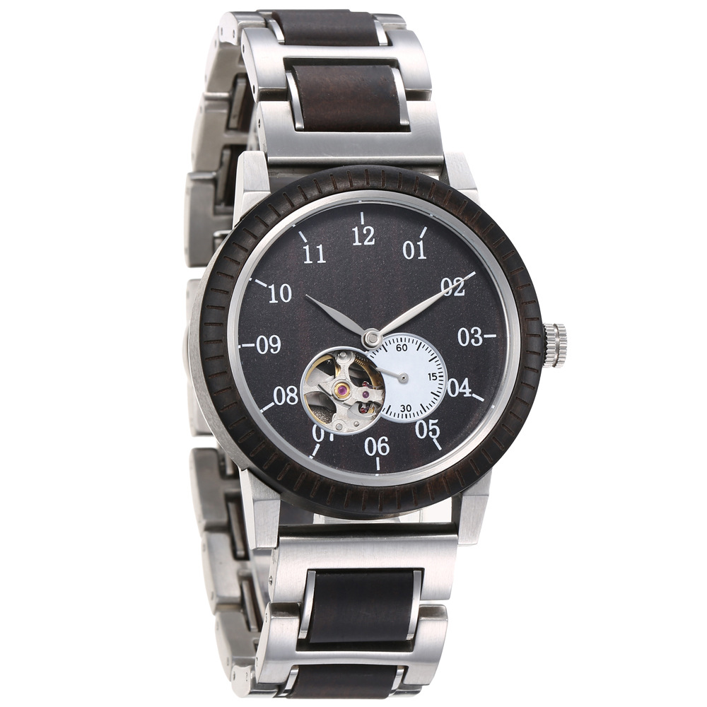 Dropshipping Wholesale Men&#39;s Sports Waterproof Stainless Steel Automatic Mechanical Wristwatch Man Wood Watches 