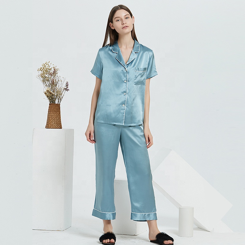 Classic Chinese Women Silk Sleepwear Soft Satin Women's Sleepwear Sexy Two Pieces Long Pants 100% Silk Pajamas 