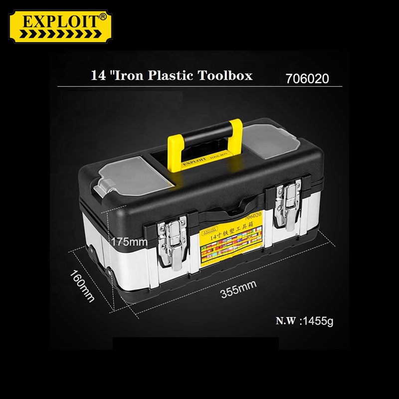 Professional Heavy Duty Anti-theft Lock Design Hand Tools Boxes Household Portable Toolbox Set 14&quot; Iron Plastic Tool Storage Box 