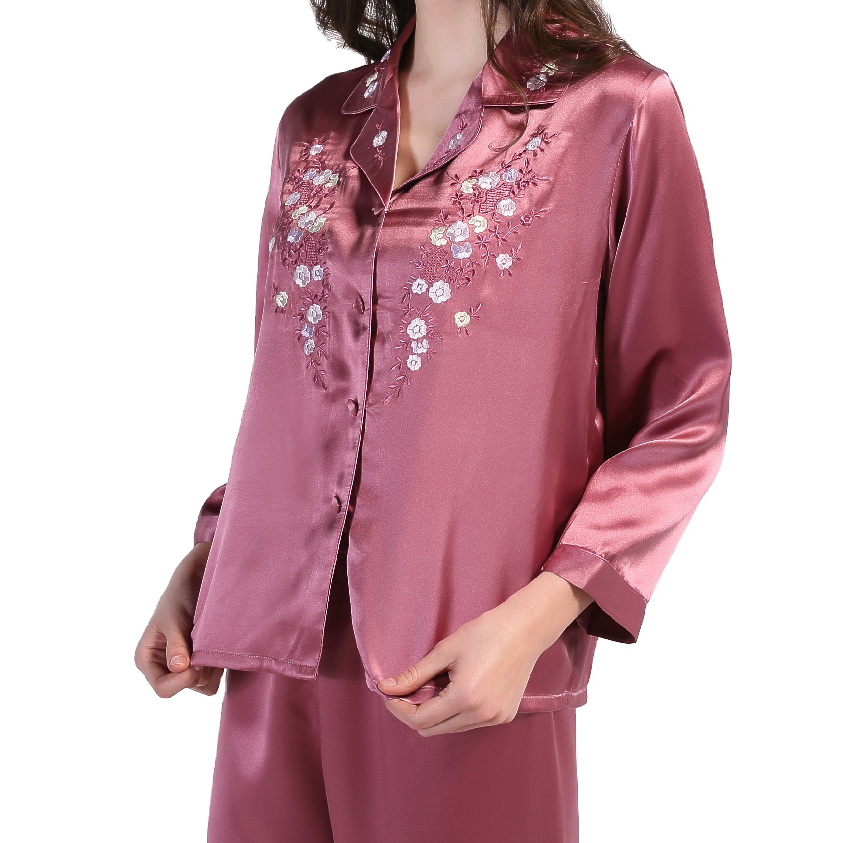 100% Premium Silk Embroidered Pajamas Set High-end Clothes Women&#39;s Gifts 