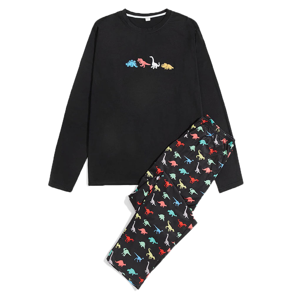 Spring Comfortable Men Pajamas Childlike Print Casual Sleepwear 2 Pcs Pajama Set For Men 