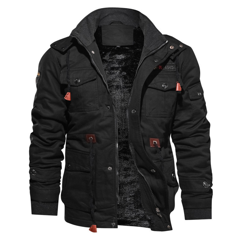 High Quality Winter Fleece Men Warm Jacket With Zipper Stand Collar Plus Size Men&#39;s Parka Coats 