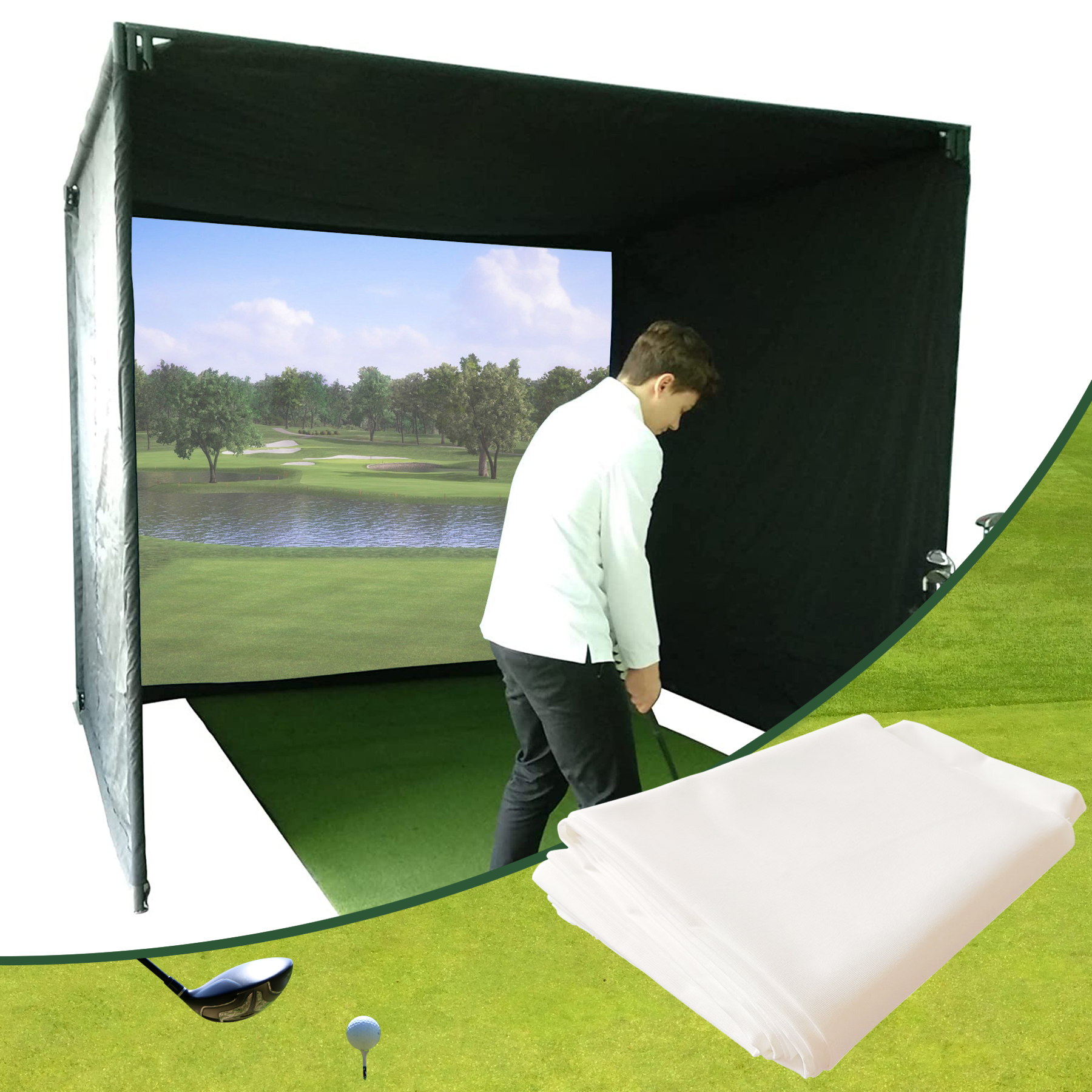 OEM US-Designed Golf Simulator Impact Screen Custom Logo Woven Mesh Fabric Fits Most Golf Cages Training Sports Entertainment