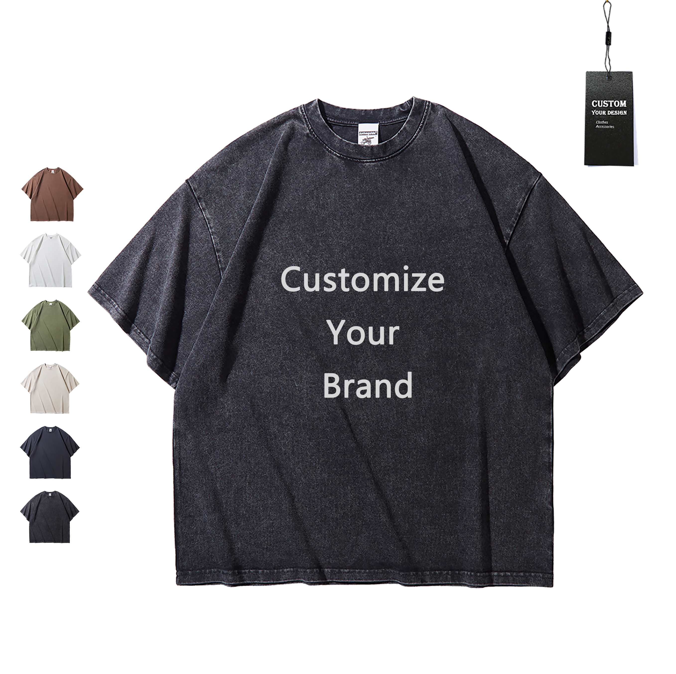 Printed Acid Washed T-shirt Oversized Men Streetwear Black Custom Graphic Vintage Loose Heavy Cotton T Shirts Tshirt For Men 