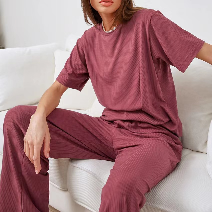 High Quality Milk Silk Knit Pajama Short Sleeve Plus Size 2 Piece Women&#39;s Sleepwear 