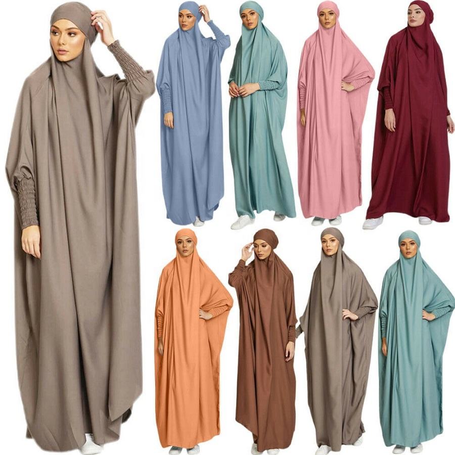 Factory Wholesale Muslim Woman Prayer Hijab Long Dress Plain Khimar Abaya Polyester Hijab Dresses 