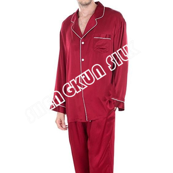Real Silk Fashion Nightwear Satin Pajama Sets Sleepwear Silk Garment Clothing Long Sleeve For Men 
