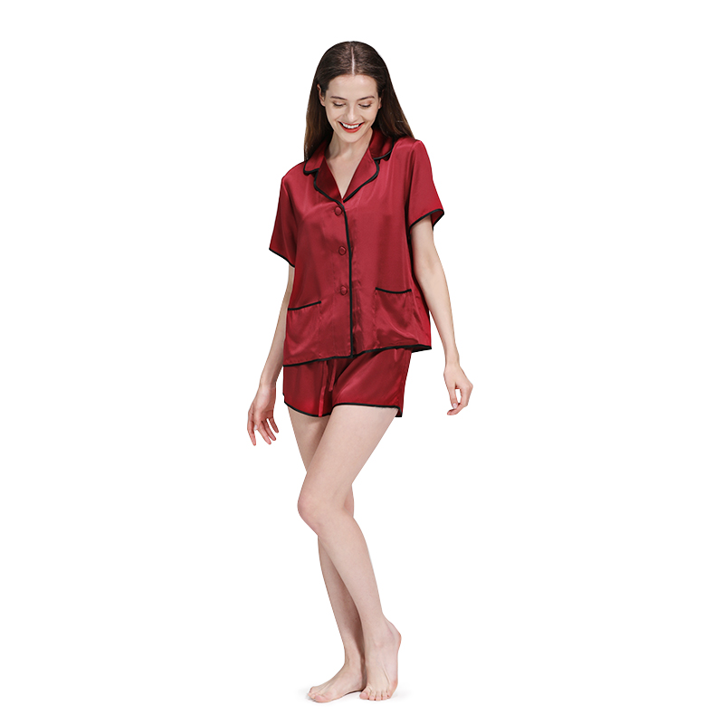 2022 New Style Piping Short Style Silk Pajamas Manufacturer With Short Sleeves Ladies Sleepwear 