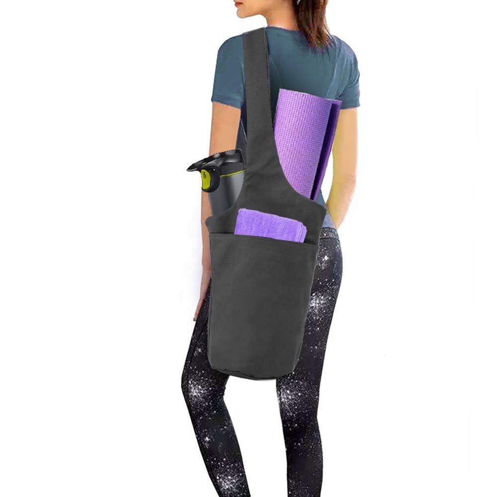 Durable Comfortable High Quality Canvas Yoga Mat Bag Yoga Mat Carrier Sling Shoulder Sport Tote Bag With Water Bottle Holder 