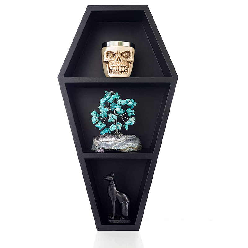 Black Hanging Bookshelf For Wall Or Table Top Wooden Gothic Decor For Home Stan Spooky Strangeness Coffin Shelf 