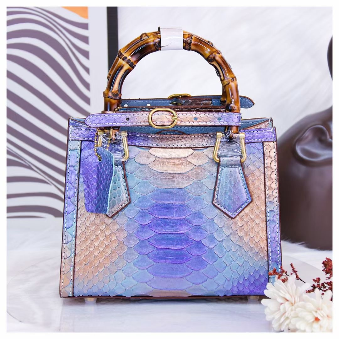 Sac A Main Mode Bolsa De Mao New Arrival Woman Bamboo Handle Genuine Python Skin Handbags Luxury Leather Women Shoulder Bags 