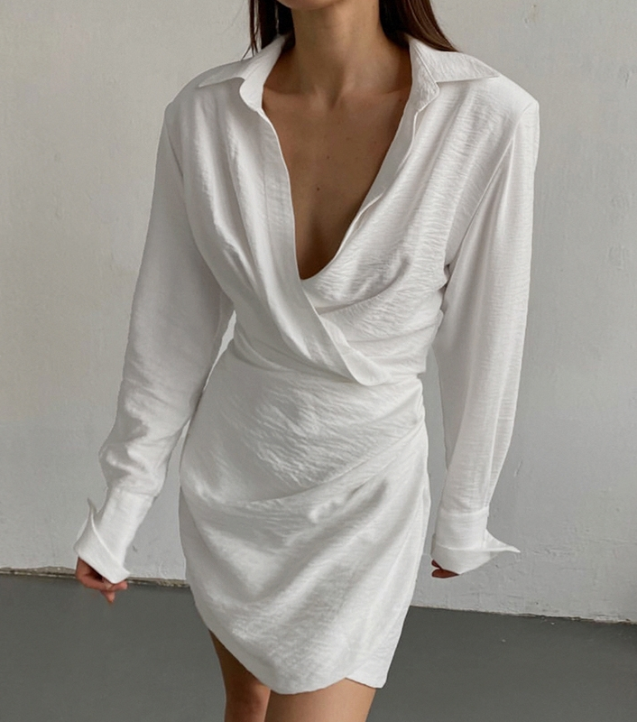 Oem Summer 2022 Women Clothing Luxury Long Shirt White Custom Cotton Wrap V Neck Womens Office Mini Dress Sexy 