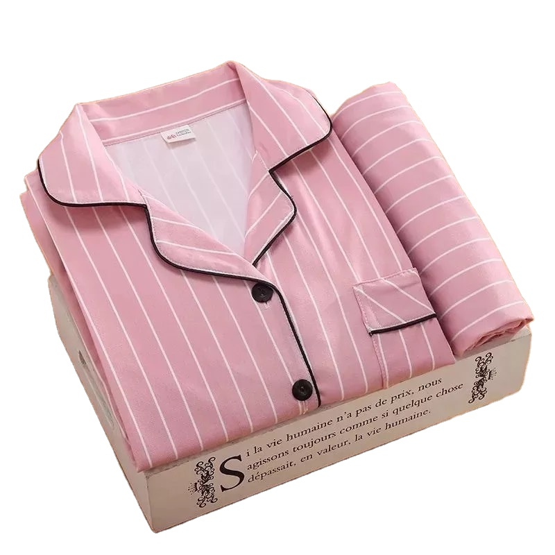 Autumn Women&#39;s Lapel Pajamas Long Sleeve Pants 2pcs Sets Nightwear Milk Silk Terno Pyjamas Housewear Loose Sleepwear For Lady 