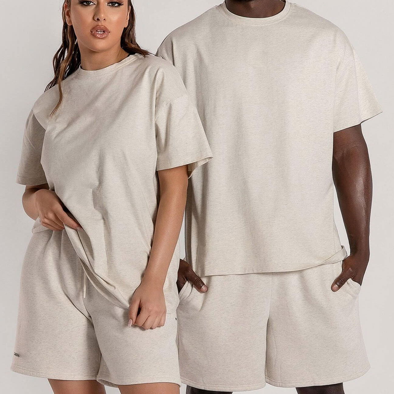 Qianshi 100% Cotton Screen Print Drop Shoulder Streetwear Heavyweight High Quality Graphic T-shirt And Shorts Set For Men 