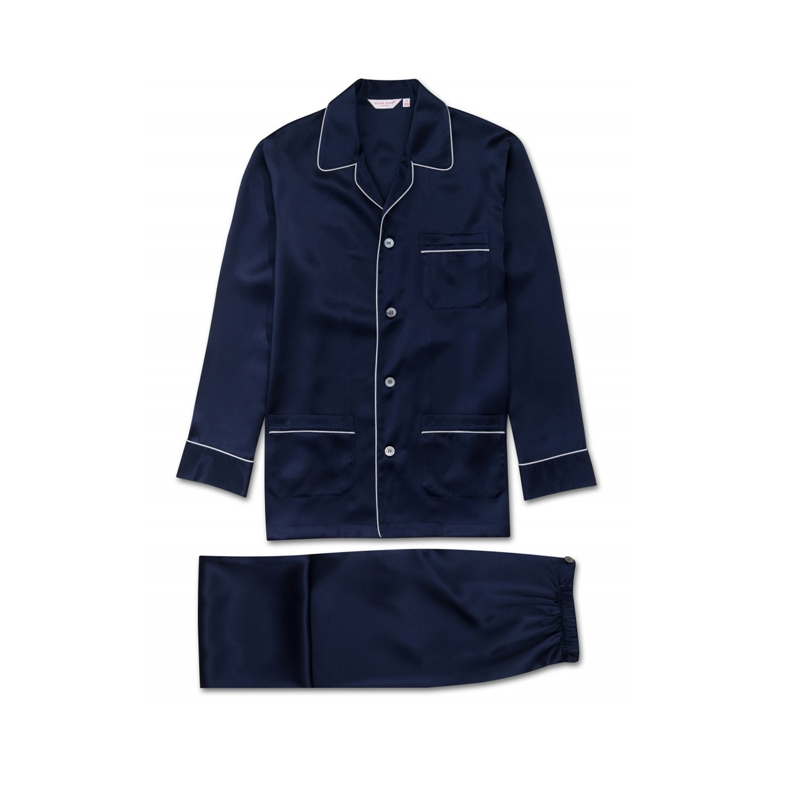 Best Quality Sleepwear Men Blue Pant Set Pajama Man Silk Pajamas Luxury Home Wear 100% Silk Satin Homewear Sets 