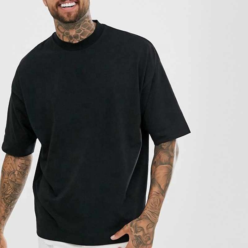 Mens Black Oversize Tshirt 100% Cotton Solid Color Mens Fashion Shirts Hot Sales O-neck Dropped Shoulder Tshirts 