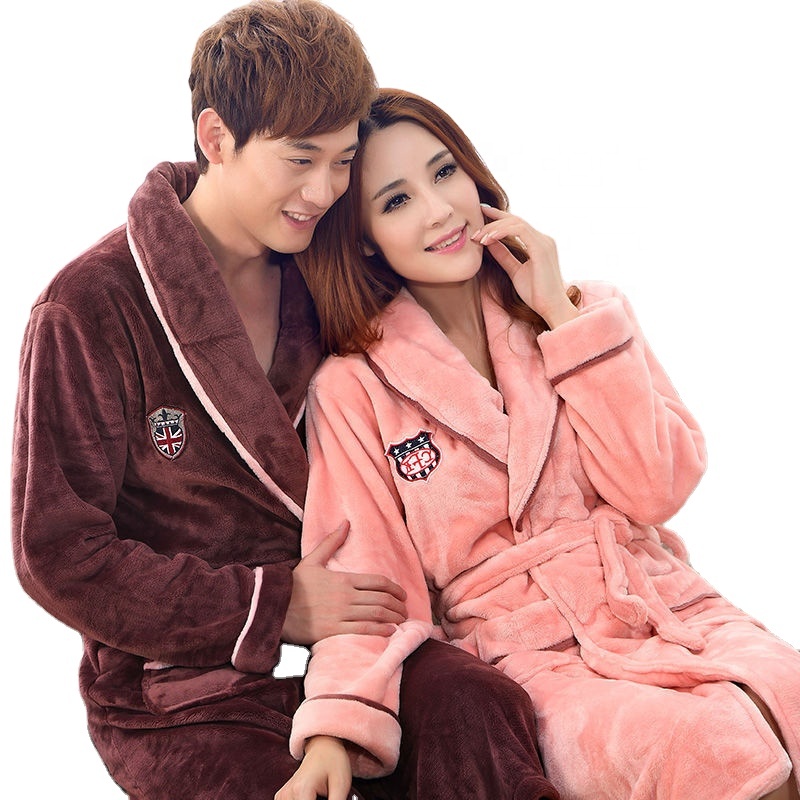 Thickened Flannel Nightgowns Luxury Men And Women&#39;s Bath Sleepwear Kimono Robes 