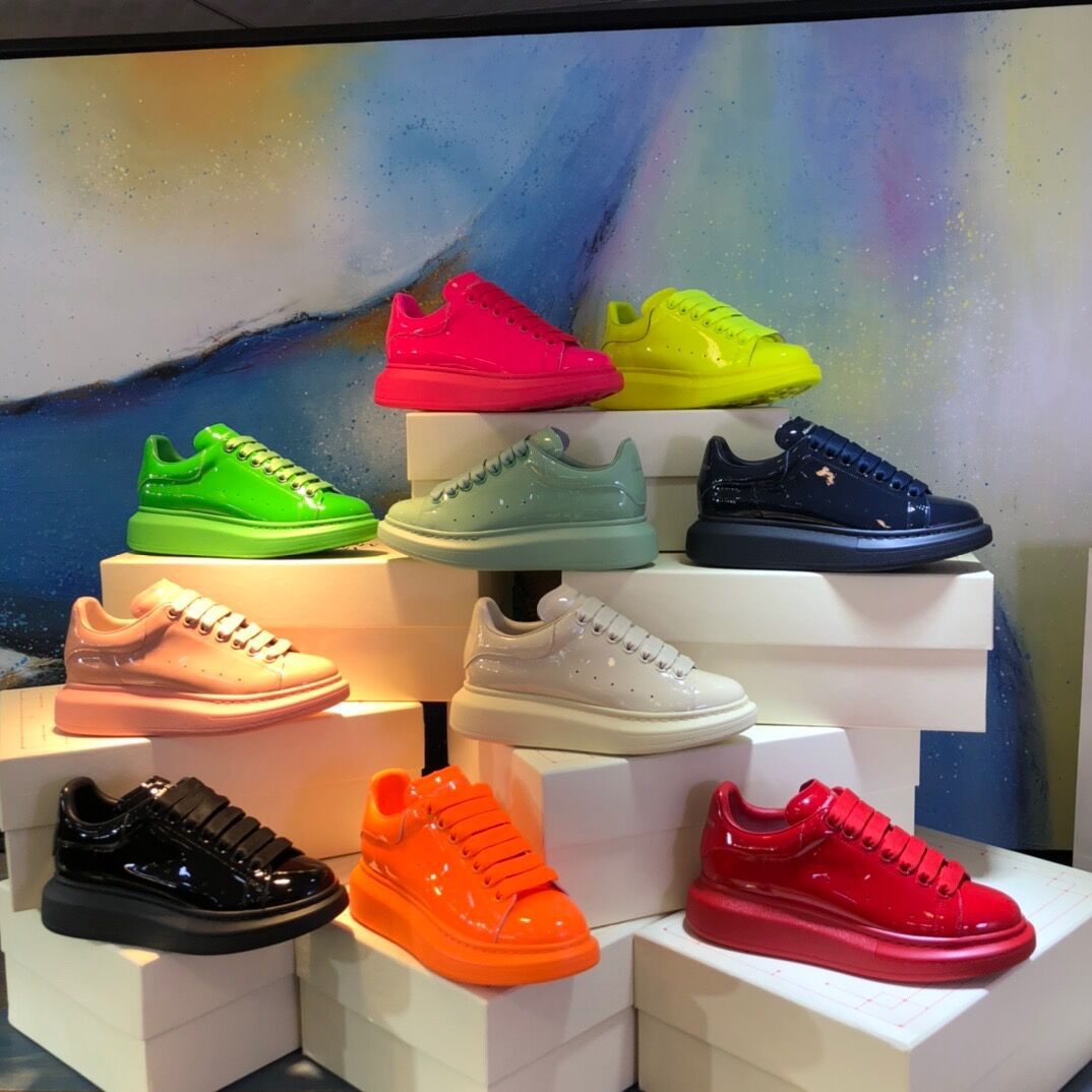 Star With The Same Green White Shoes Couples All-match Patent Leather Muffin Platform Sneakers 