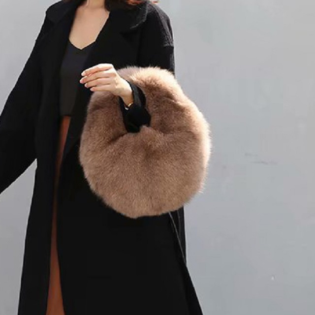 High Quality Luxury Large Capacity Tote Plush Bag Real Fox Fur Bag Women Handbag 