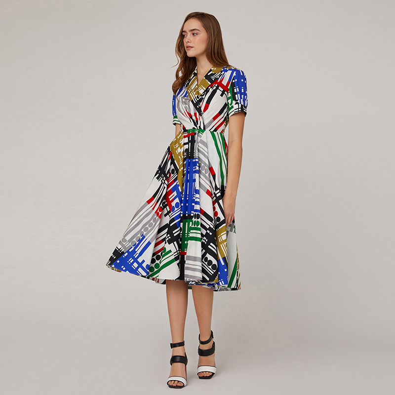 New Arrival Flared Hem Long Sleeve Plus Size Women Cotton Print Loose Casual Dresses