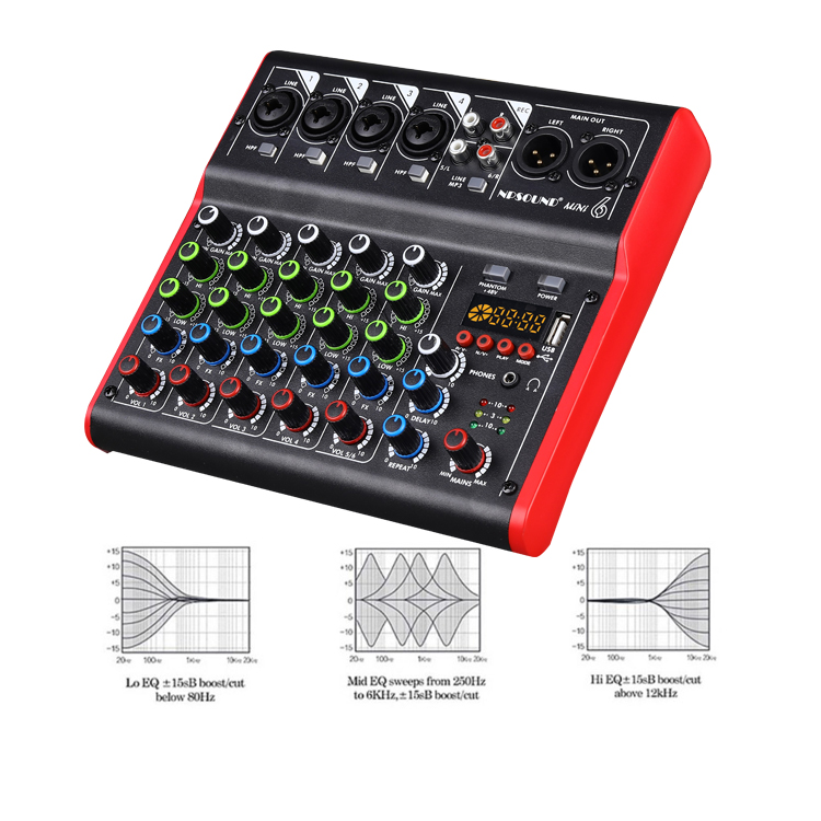 Wireless 6 Channel Audio Digital Sound Mixer Portable Usb Interface Dj Mixing Board Audio Mixer With 24 Dsp 48v Phantom Power 