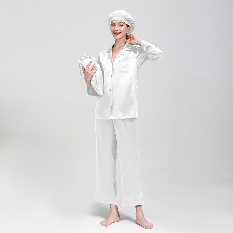 Women's Mublerry Silk Pajamas Sleepwear Long Button-down Pj Set 