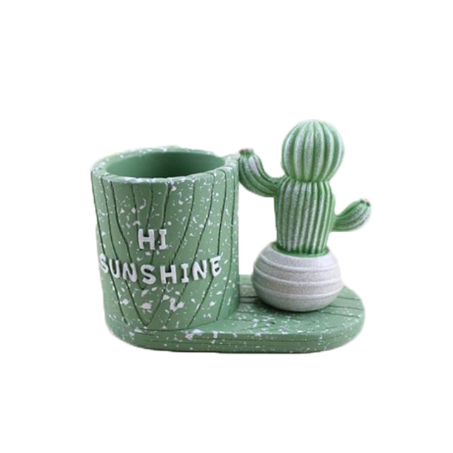 Cute Cactus Design Desk Stationery Organizer Resin Pen Holder Container For Home Decoration Office Appliance 