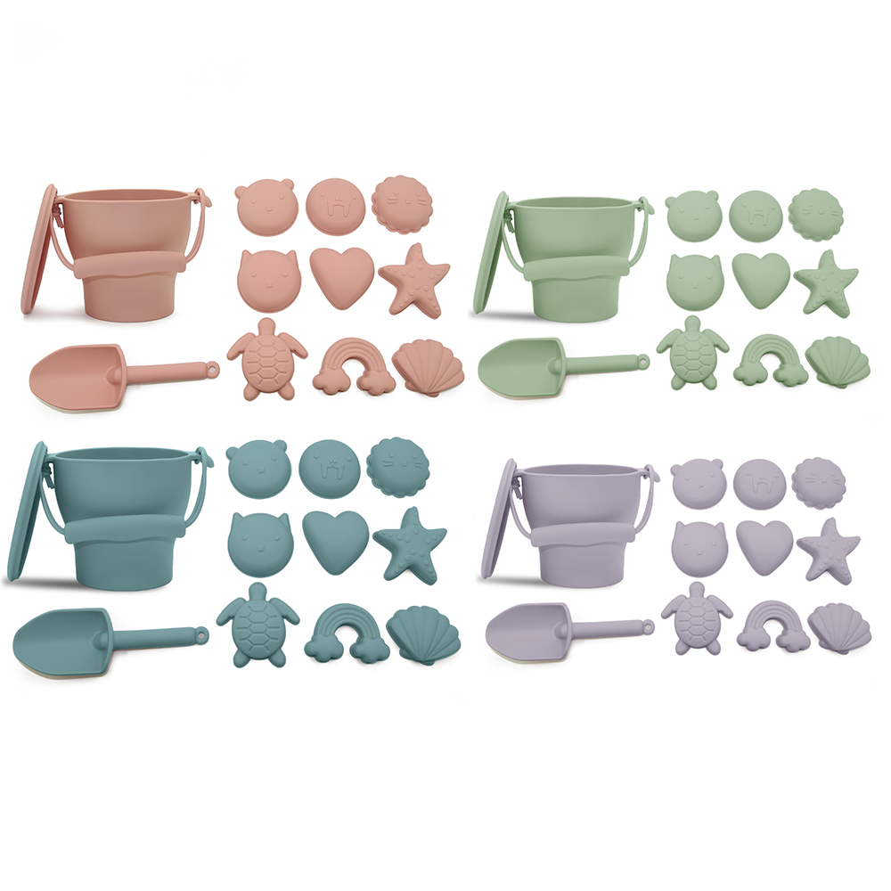 New Design Custom Logo Summer Sand Bucket Beach Baby Toys Set Eco Soft Silicone Game Play For Kids Diy Wholesale 