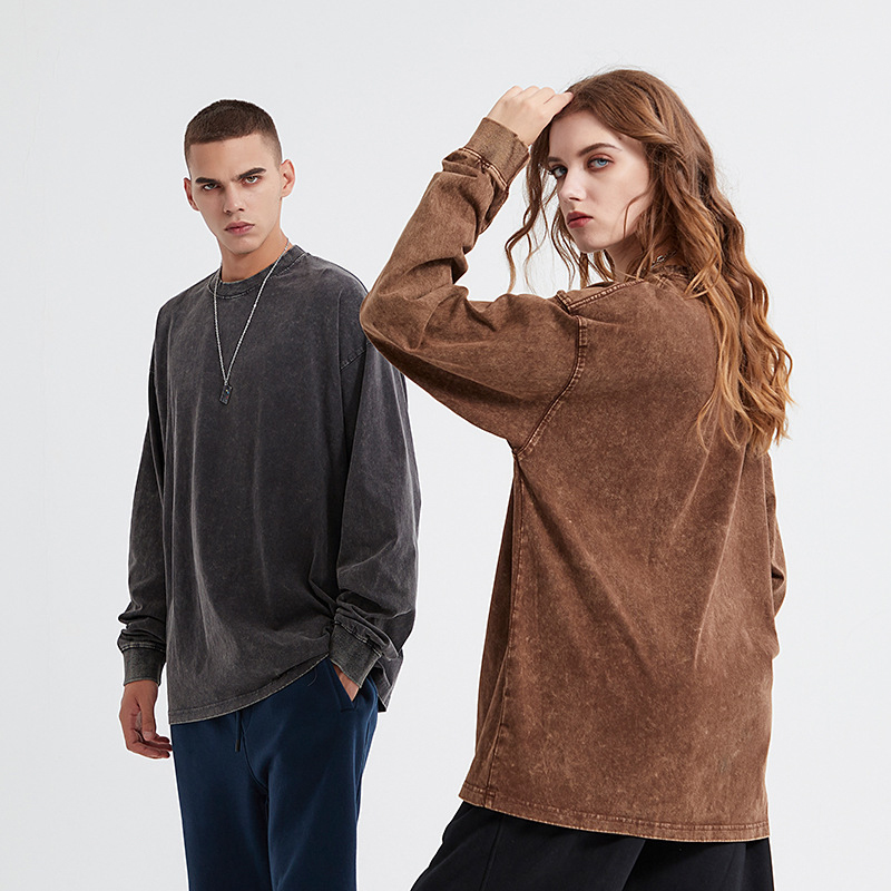 Wholesale Batik 250g Long Sleeve T-shirt Vintage Long Sleeve Men&#39;s T-shirt Tshirt For Men White T Shirt 