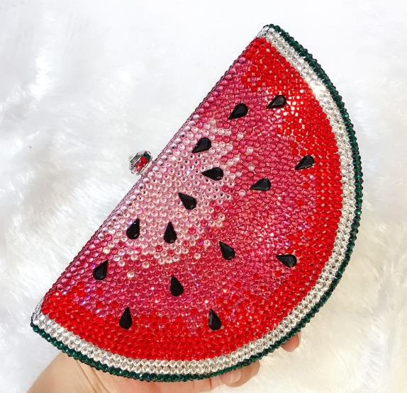 Women Fruits Purse Handbag Watermelon Style Rhinestone Bag Hollow Metal Crystal Evening Bag With Diamond Bag Ladies Clutch 