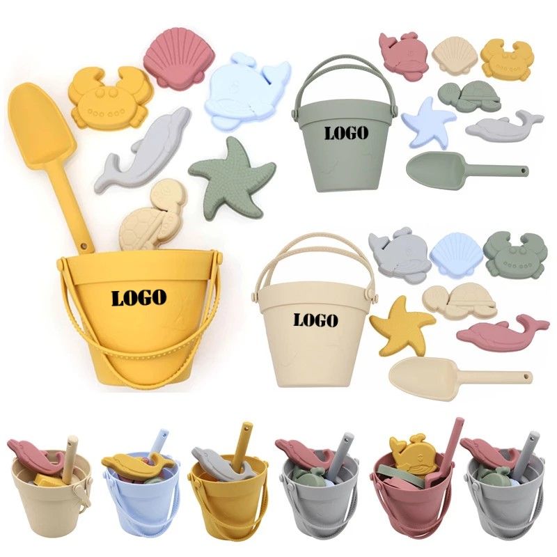 2022 Wholesale Eco Friendly Seaside Summer Kids Play Baby Silicone Beach Bucket Sand Toys Set 