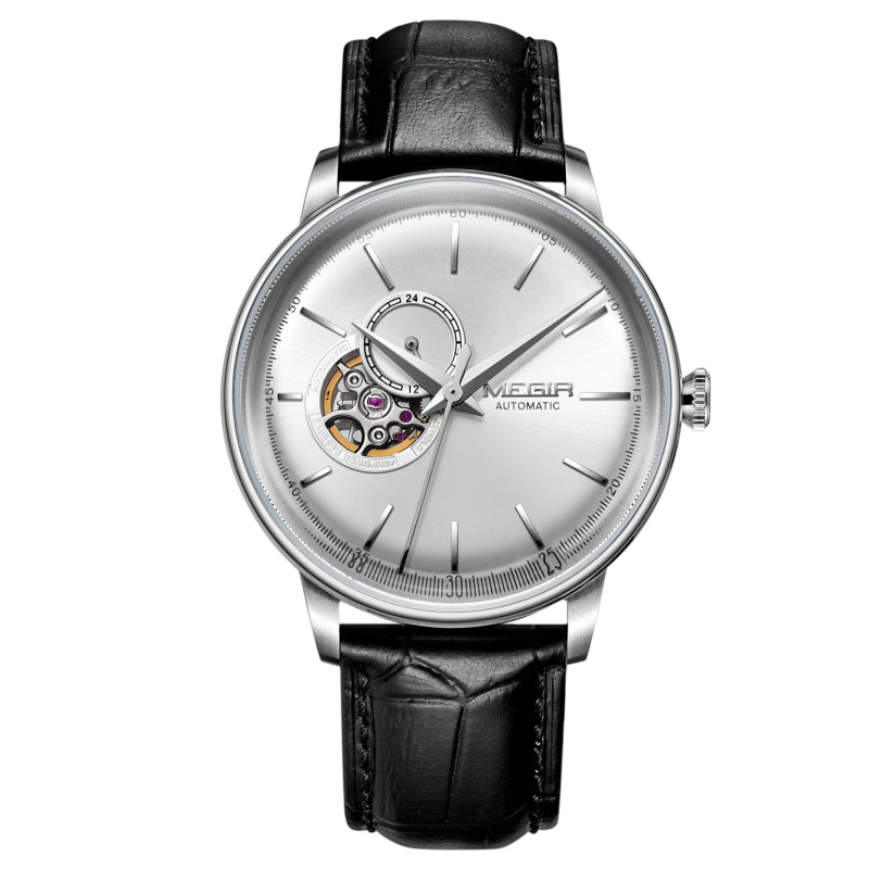 Relojes Para Hombre Megir 62057 Custom Logo Leather Straps Luxury Mechanical Watches Men Wrist Automatic Watch 