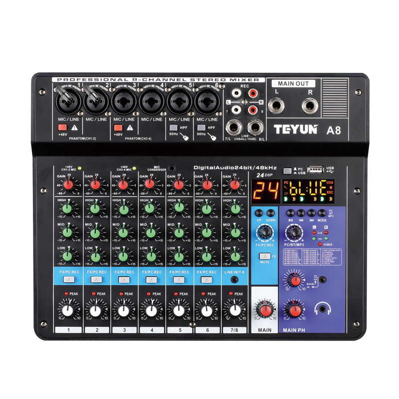 Teyun Mini Digital Mixer Professional 8 Channel Usb Digital Audio Mixer Blue- Tooth Console Recording Mixer/interface Digital 
