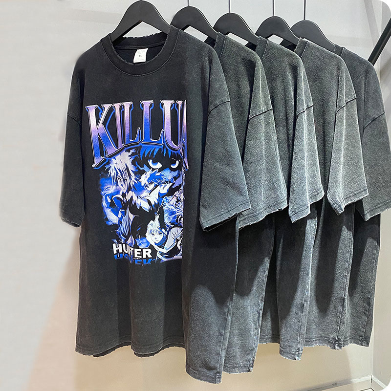 Waso Life Cotton Vintage T Shirt Heavy Weight High Street Series Oversized T Shirt Dtg Printing Acid Wash T Shirt