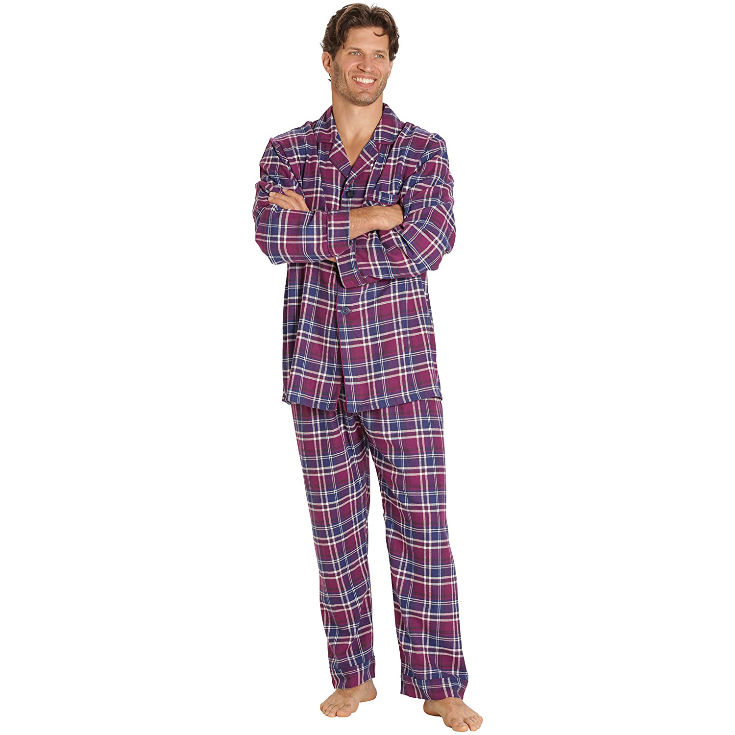 Custom Cotton Sleepwear Two Pieces Set Flannel Pajamas For Men 