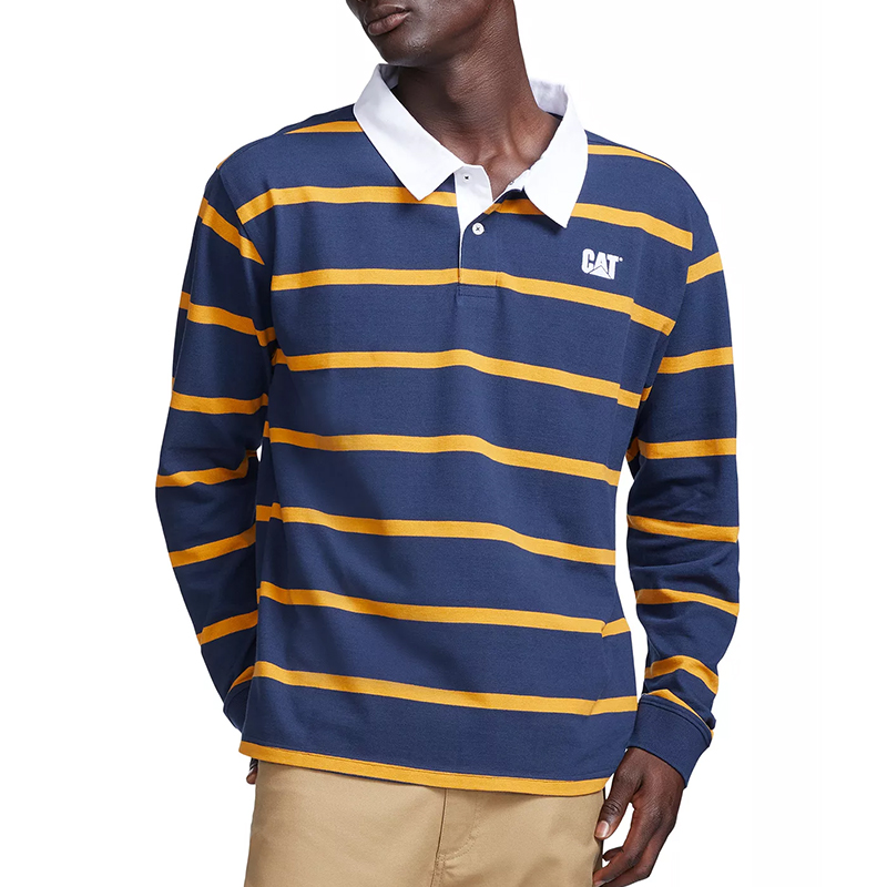 Custom Men Cotton Breathable Sports Cheap Long Sleeve Striped Rugby Polo Shirt Wholesale 