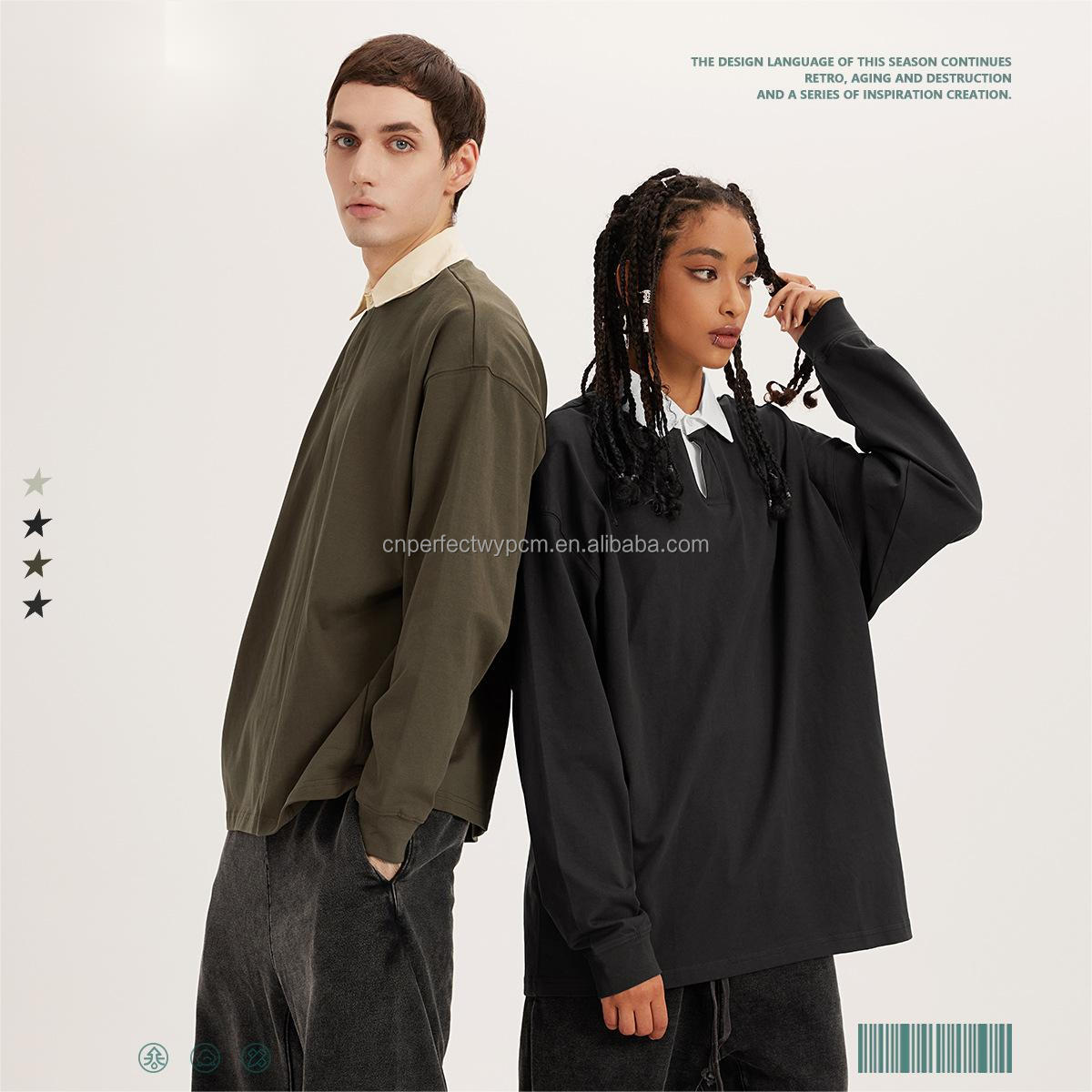 Autumn/winter 2022 New American Retro Style Polo Collar Long Sleeves Loose Street Style Bottom Shirt Men T 