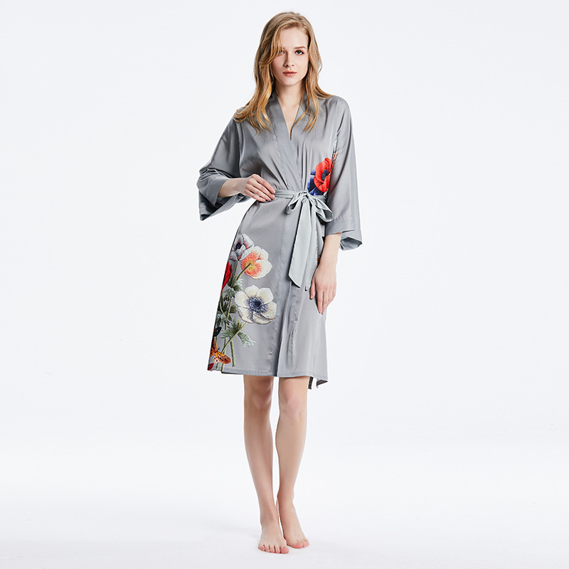 High Quality Gemstone Blue Vintage Satin Robe Silk Satin Bridesmaids Robe Plus Size Women&#39;s Sleepwear 