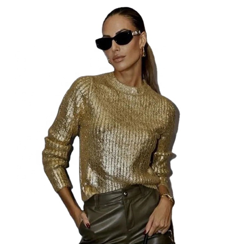 TWOTWINSTYLE Fashion Women Clothing Round Neck Long Sleeve Knitted Sweater for Women