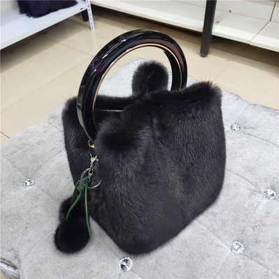 Manufacturer Direct Selling Women&#39;s Natural Mink Plush Purses Ladies Fur Handbags Cross Body Bag 