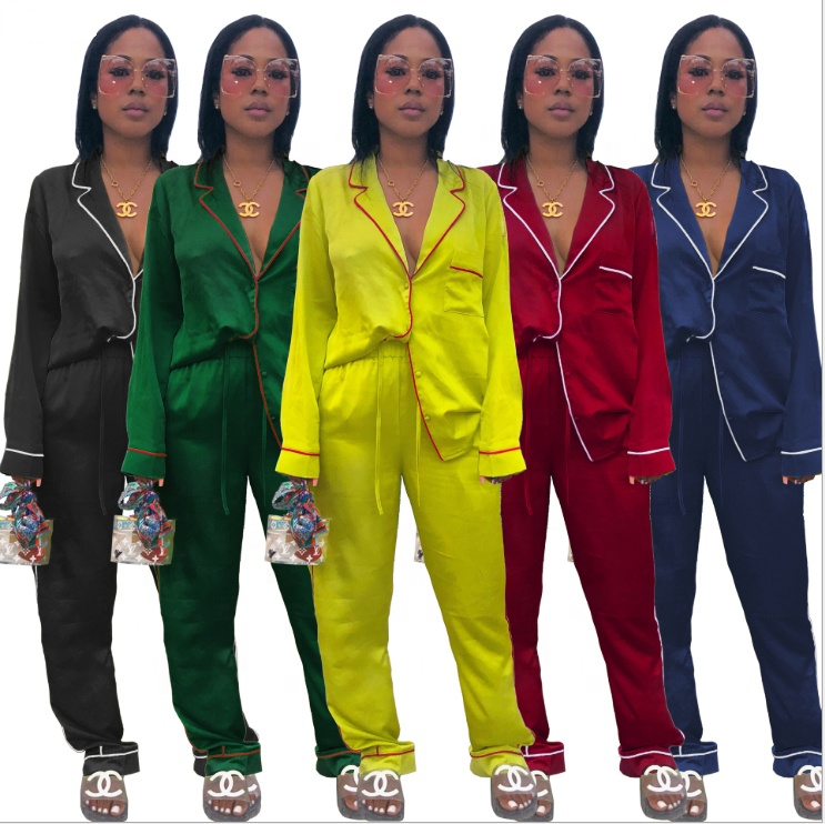 2022 Sexy Long Sleeve Lounge Set Size Pajamas Nighty Pyjamas Women&#39;s Sleepwear 