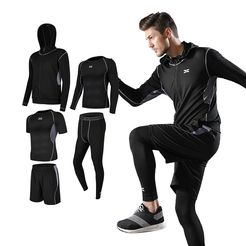 Running Sports Suit Men&#39;s Casual Men&#39;s Fitness Clothes Quick-drying Training Sportswear Five-piece Set Gym Fitness Sets 